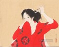 bijin en kimono rojo Kiyokata Kaburagi japonés
